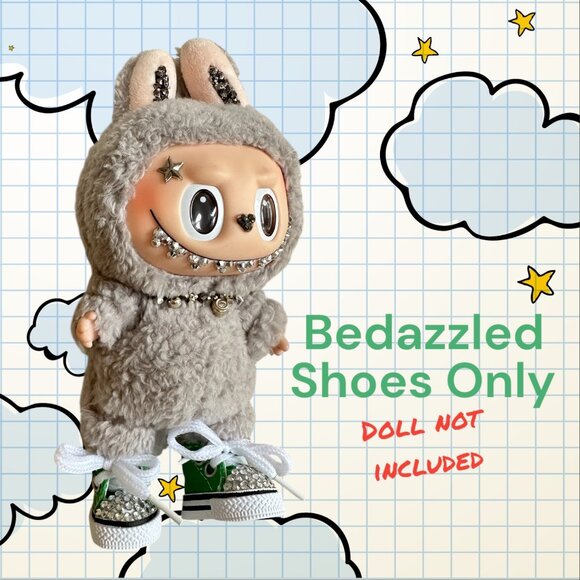 Green Bedazzled Rhinestone Sneakers for your Labubu - Picture 1 of 6